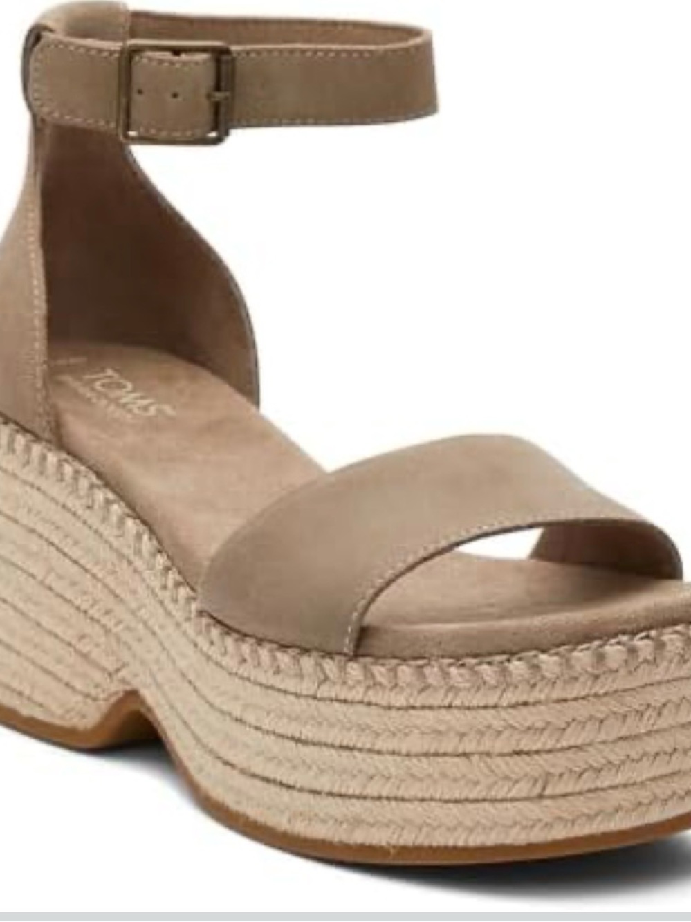 Toms Laila platform suede and jute ankle strap sandal in dune sz 11 EUC